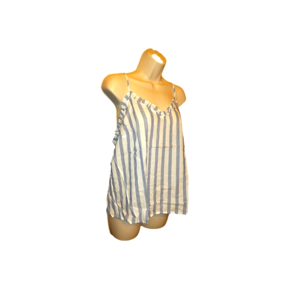 New Medium Ruffle Neck Camisole in Camilla Blue Stripes
